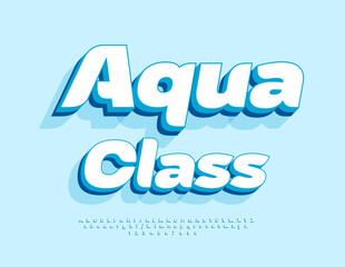Vector Activity logo Aqua Class. Modern Elegant Font. Bright set of Italic Alphabet Letters and Numbers.