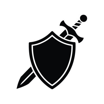 Bold shield and sword graphic for protection and strength concepts