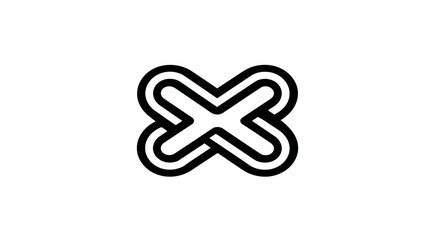Obraz premium Abstract geometric interlocking X symbol. Modern minimalist infinite knot line art icon. Symmetrical black and white design element.