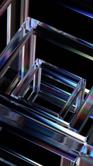 Abstract glass geometric structure, vertical 3d render