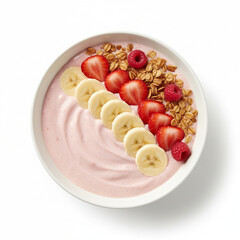 strawberry yogurt smoothie in ceramic white bowl