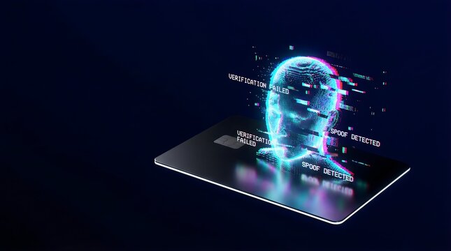 The Identity Glitch: Futuristic Smart ID Card with Flickering Holographic Projection on Dark Background