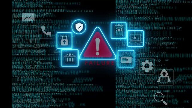 system override alert icon with binary code background. The attention grabbing icon highlights the importance of digital safety in today's
