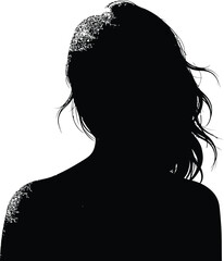 Woman Silhouette with Glitter on Hair Isolated on White