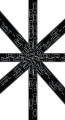 Black Roads Intersecting in Star Shape on White Background