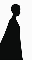 Black Silhouette Man Wearing Cape Isolated on White