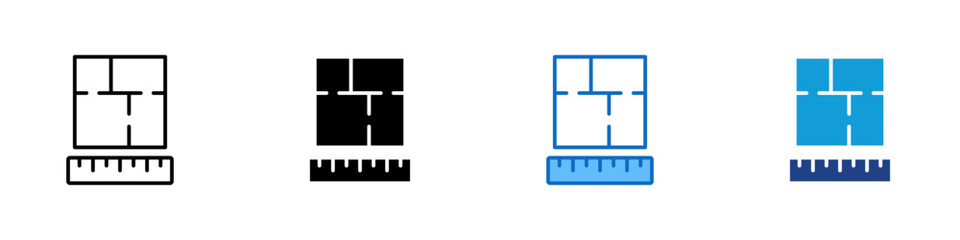 Floor Plan Multiple Style Icon Design Vector - Floor plan with ruler representing architectural measurement, space planning, and building layout accuracy © sahila