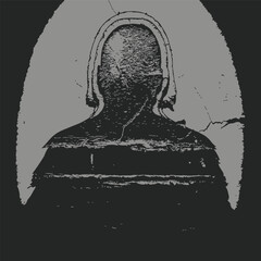 Cracked Silhouette Person Wearing Headset on Grey Background