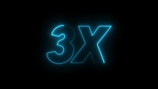 3x blue neon text animation with electric glow on black background. blue 3x speed icon for gaming and technology videos. blue outline 3x typography for video overlays.