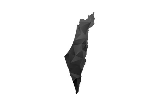 Palestine Map - Polygon Style Vector Illustration in Black and Gray Gradient, Low Poly Geometric Design, Isolated on White Background for Infographics and Education.