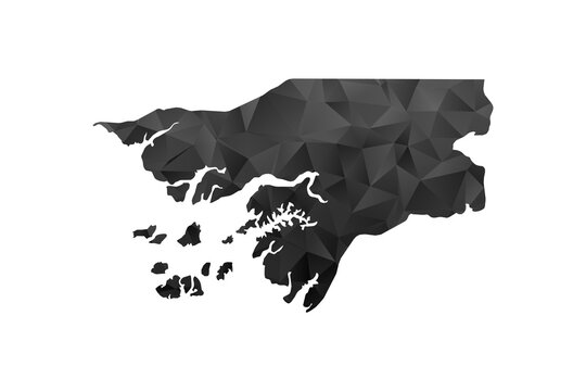 Guinea-Bissau Map - Polygon Style Vector Illustration in Black and Gray Gradient, Low Poly Geometric Design, Isolated on White Background for Infographics and Education.