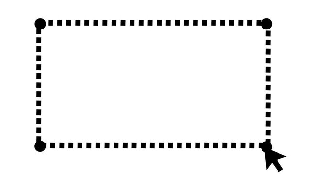 A black computer mouse cursor clicks and drags to create a rectangular selection marquee on white and green screen backgrounds.