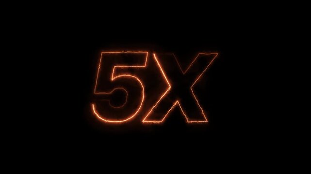 5x fire text animation with intense burning flame effect. realistic burning 5x symbol with flickering fire sparks loop.