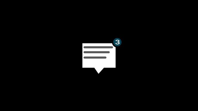 message icon animation. on black screen.
 New message. Mail inbox notification icon.
 representing messages loop 4k animation.
