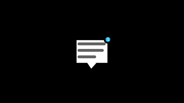 message icon animation. on black screen.
 New message. Mail inbox notification icon.
 representing messages loop 4k animation.