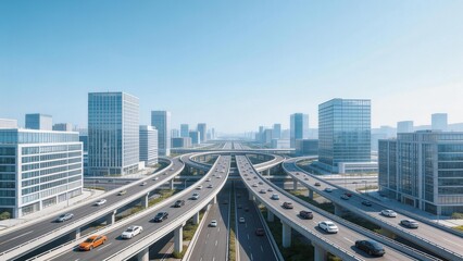 Urban highway intersection with buildings