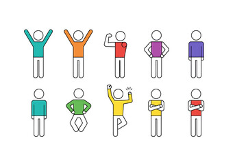 Set Of Diverse People Figures In Various Poses Showing Different Emotions And Actions Representing Teamwork And Individuality In Business Concepts