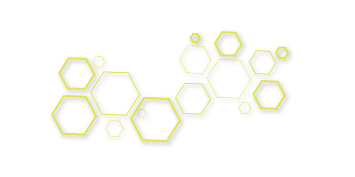 Abstract Yellow Hexagon Honeycomb Network Pattern On White Background For Geometric Design