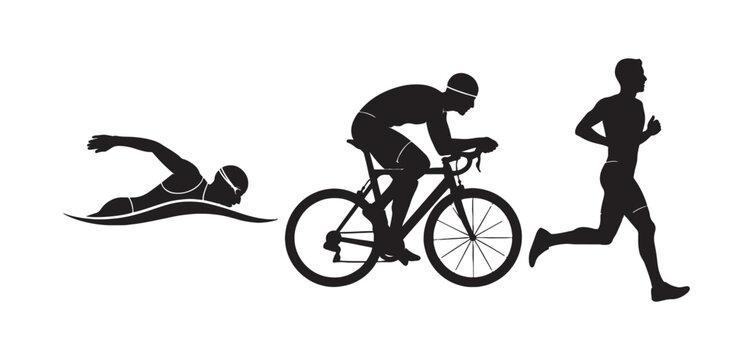 Triathlon silhouette featuring a swimmer cyclist and runner in a single image