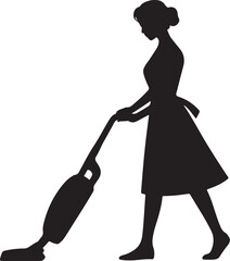 Silhouette of a Woman Vacuuming in a Dress cleaning