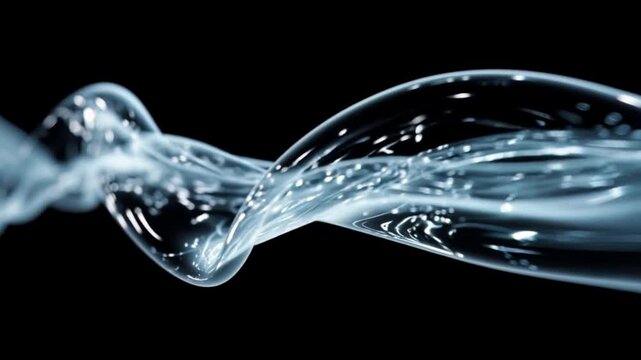 Abstract luxury skincare serum fluid loop, clear liquid swirl morphing on black background 4K
