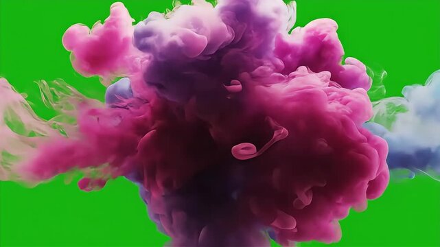 Colorful Smoke Clouds On Green Screen.