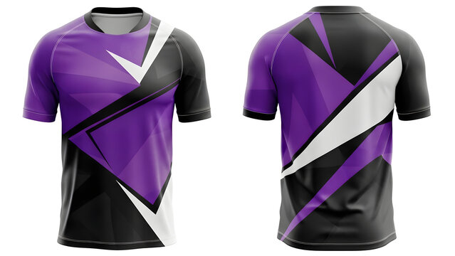 Modern Athletic Apparel Abstract Purple, Black, and White Geometric Pattern Rugby Shirt Design