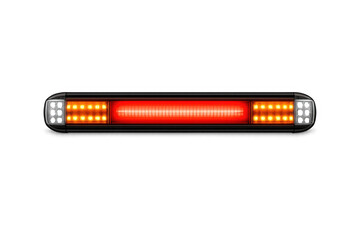 Low-profile red and amber LED light bar for emergency and utility vehicles on black background