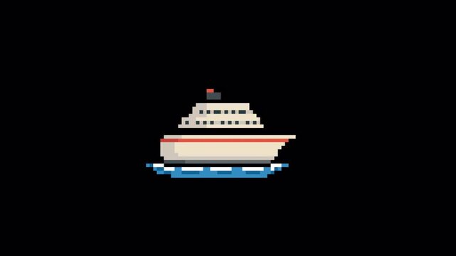 8bit Pixel Art Cruise Ship Looping Animation with Transparent Background &ndash; Retro Ocean Liner