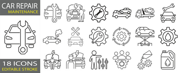Fototapeta premium Car Repair and Maintenance Icons Collection