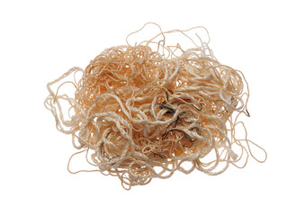 A tangled ball of nylon threads isolated on a transparent background
