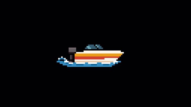 8bit Pixel Art Motorboat Looping Animation with Transparent Background &ndash; Retro Speed Boat