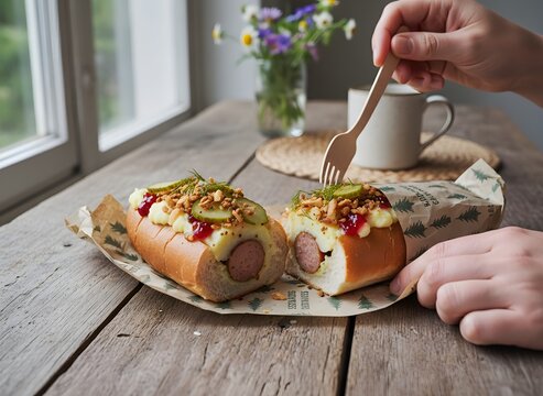 Halv Special Swedish Hot Dog (Korv med Mos) &ndash; Authentic Nordic Street Food with Pickles and Rostad L&ouml;k