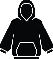 Fototapeta premium A minimalist black silhouette icon representing a hoodie sweatshirt with a front pocket and hood.