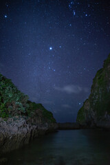 来間島の神秘的な入江とシリウスが輝く満天の星空
