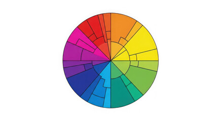 Fototapeta premium Color wheel with different shades and hues arranged in circular pattern transparent background