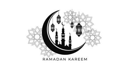 Obraz premium Black and white graphic design for ramadan kareem celebration announcement