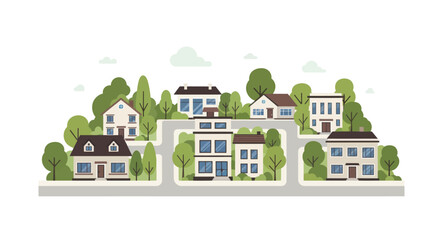 Cozy Suburban Neighborhood with Diverse Houses and Green Trees