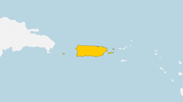 3D Animated Map of Puerto_Rico - Smooth Zoom In Effect, 4K UHD Yellow Highlighted Mainland