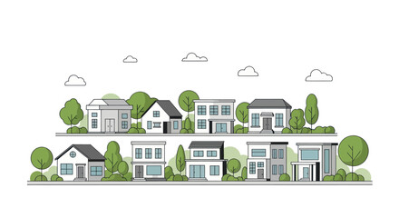 Modern Suburban Neighborhood with Diverse Houses and Green Trees