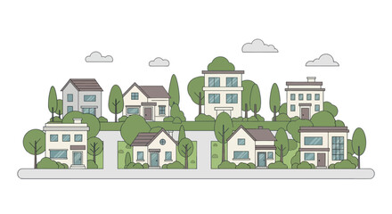 Charming Suburban Neighborhood Flat Design Illustration