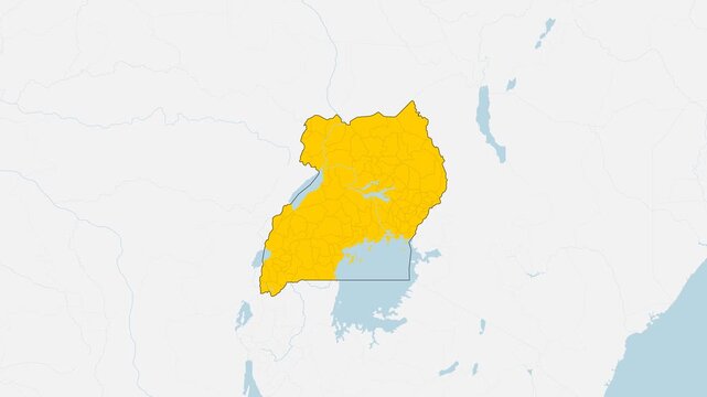 3D Animated Map of Uganda - Smooth Zoom In Effect, 4K UHD Yellow Highlighted Mainland