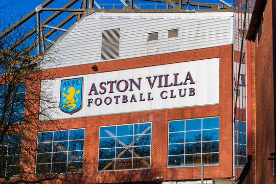 Birmingham, UK - February 14th 2026: Outside signage of UK Premiership football team, Aston Villa outside the Trinity Road Stand