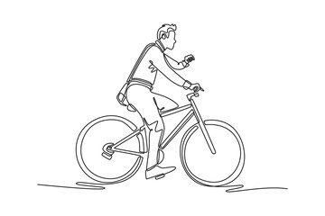 Fototapeta premium Hurry businessman riding bike in rush hour. Bike to work concept. Single line draw design. Full length animation illustration. High quality 4k footage