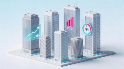 Modern skyscrapers with data graphics