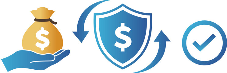 Obraz premium Business financial security concept with money bag shield and success checkmark vector illustration