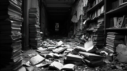 Abandoned library corridor
