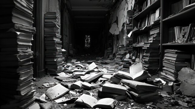 Abandoned library corridor