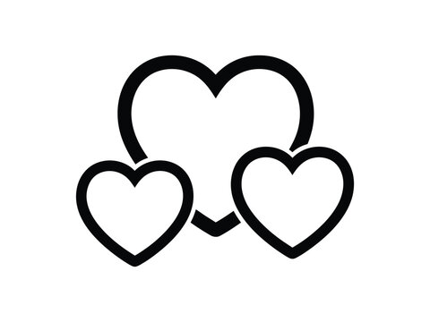 Three Hearts Icon in Black Outline, Representing Love and Affection