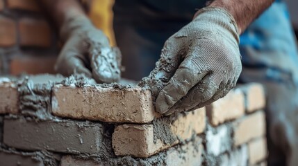 Bricklaying hands mortar